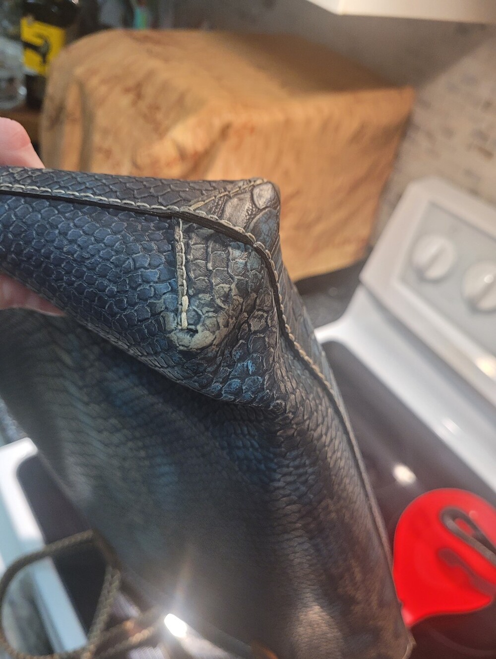 Consuela Blue Snake-Embossed Tote with Brown Straps - Picture 2 of 4